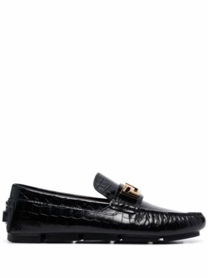 Versace Greca-plaque crocodile-effect loafers - Black