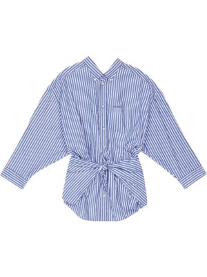 Balenciaga oversized knotted-front cotton shirt - Blue