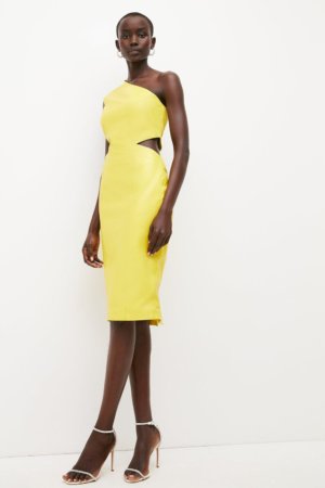 Karen Millen Leather One Shoulder Cut Out Midi Dress -, Yellow