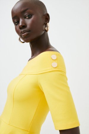 Karen Millen Ponte Rivet Detail Jersey Skater Mini Dress -, Yellow