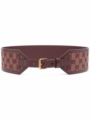 Gucci GG-canvas wide leather belt - Brown