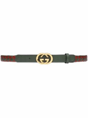 Gucci GG logo buckle woven belt - Green