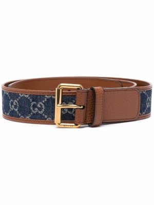 Gucci GG-print denim leather belt - Blue