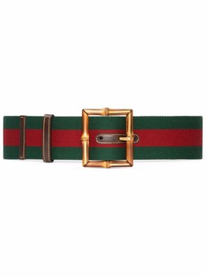 Gucci Web-Stripe bamboo buckle belt - Red
