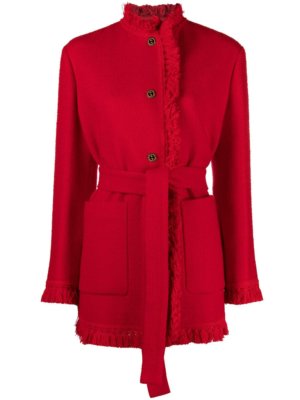 Gucci fringe-trim belted cardi-coat - Red