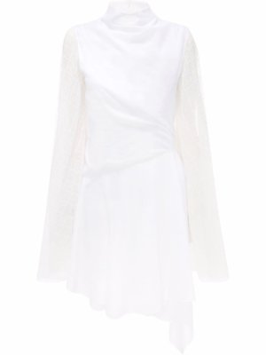 JW Anderson PLEATED SLEEVE MOCK NECK DRESS - White
