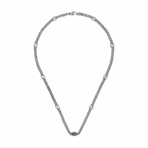 Silver & Black Enamel Interlocking G Sterling Necklace