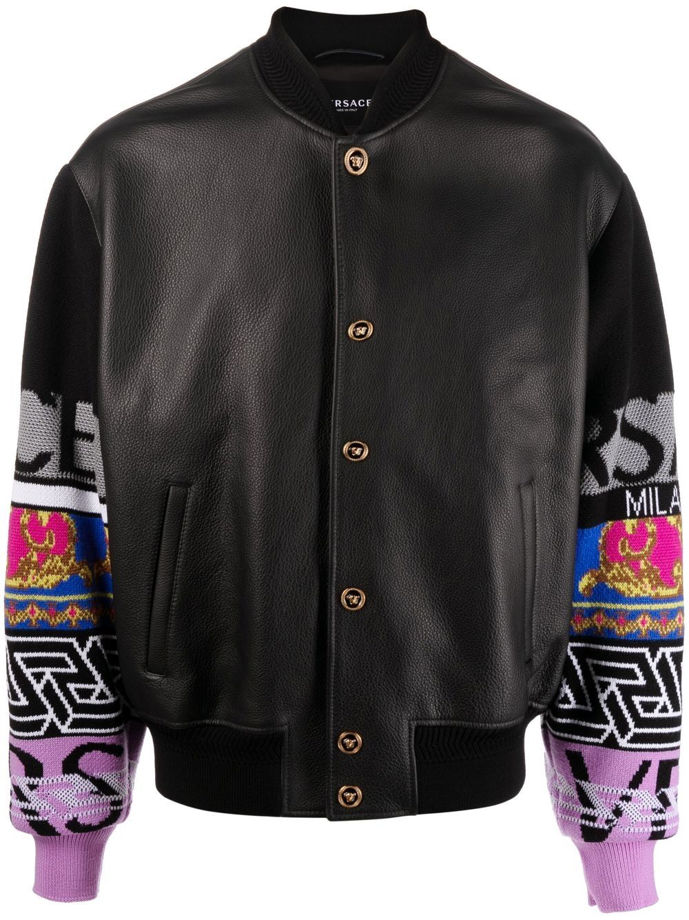 Versace contrast-sleeve leather jacket - Black