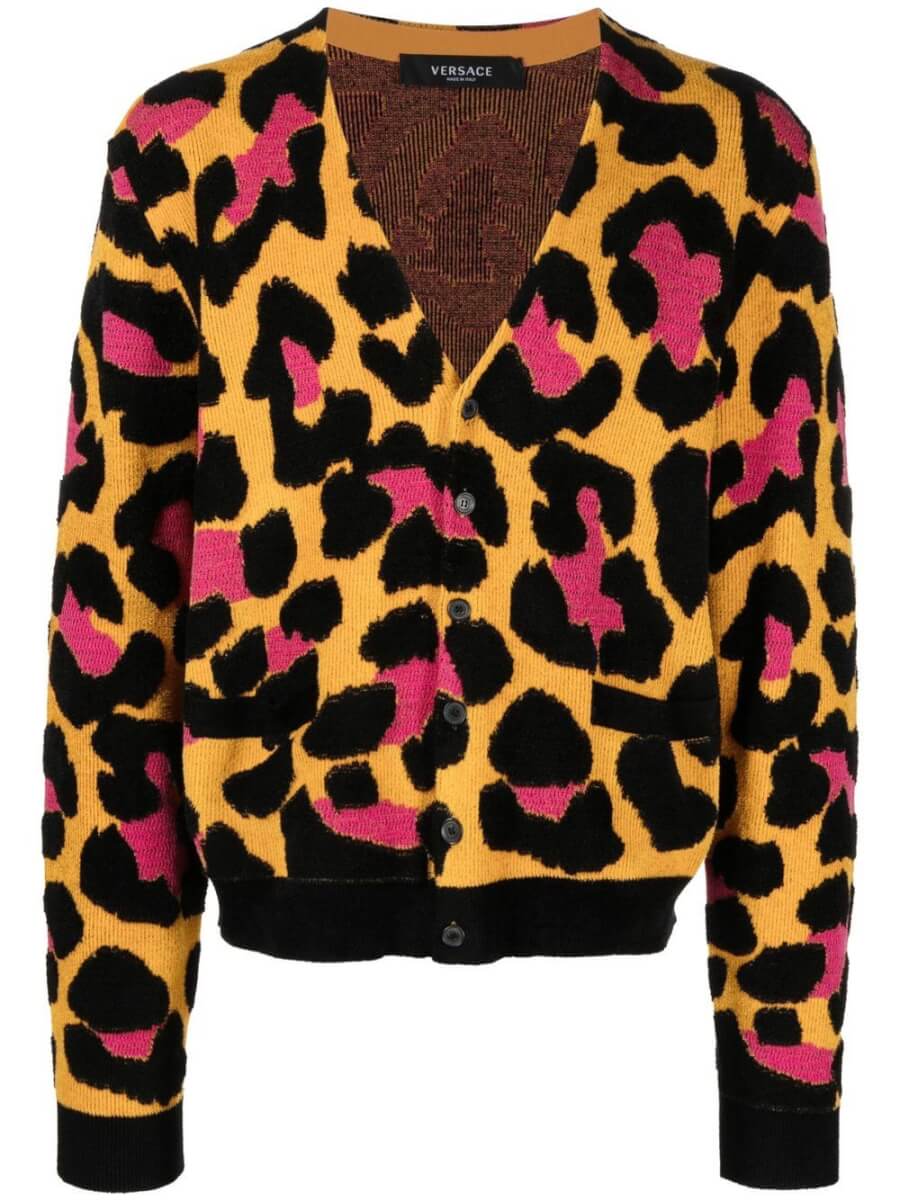 Versace leopard-print V-neck cardigan - Black