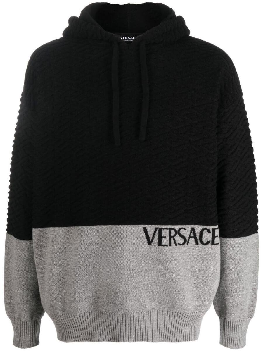 Versace panelled-knit pullover hoodie - Black