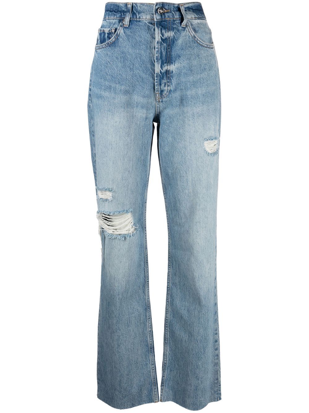 ANINE BING Olsen distressed straight-leg jeans - Blue