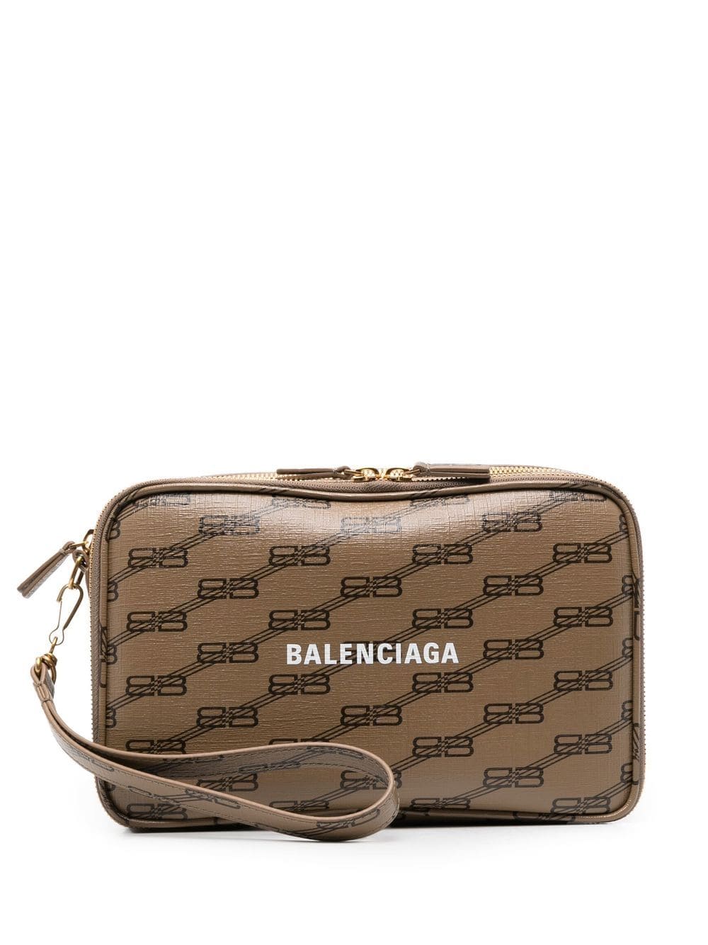 Balenciaga BB-print leather clutch bag - Brown