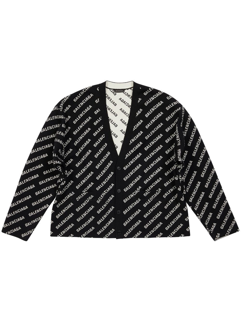Balenciaga logo-intarsia V-neck cardigan - BLACK/WHITE