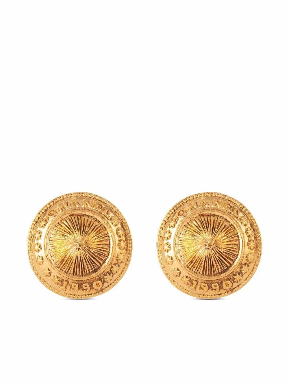 Chanel Pre-Owned 1990s logo-embossed round clip-on earrings - Gold