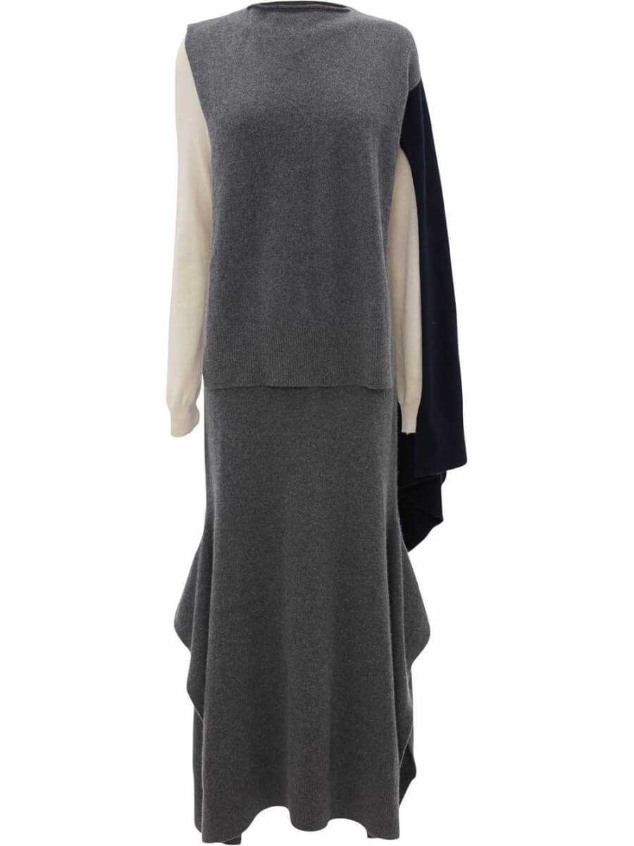 JW Anderson asymmetric cashmere-wool blend cape dress - Grey