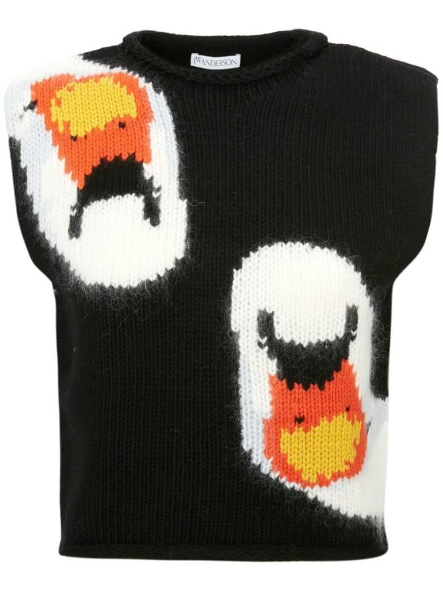 JW Anderson swan intarsia-knit knitted top - Black