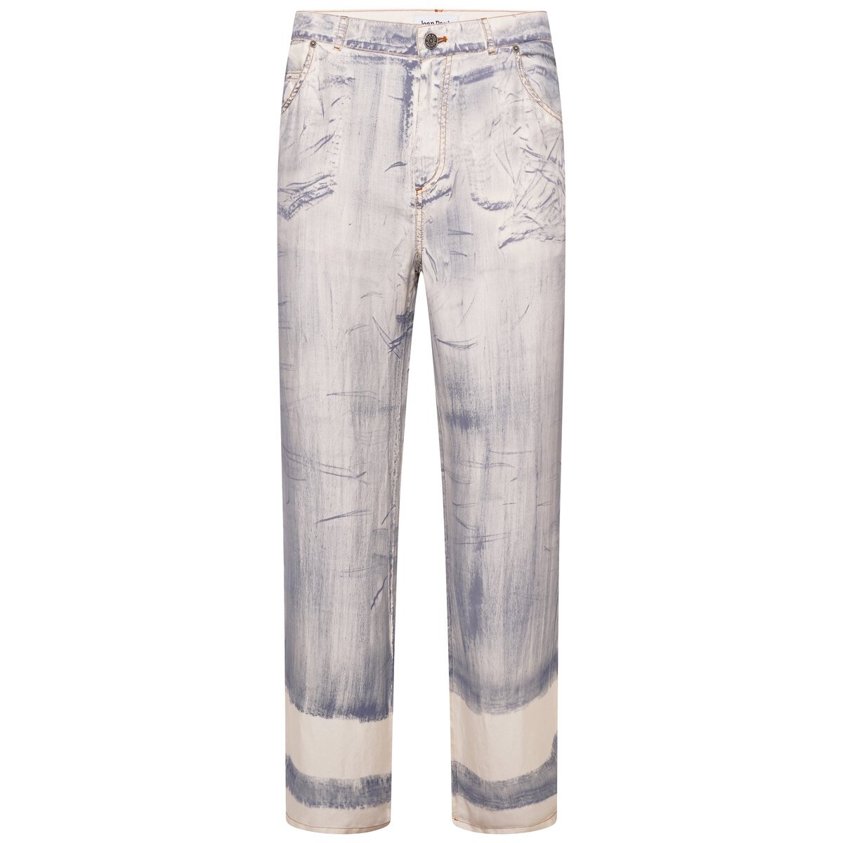 Silk Low Waist Jean Effect Paint Trousers 42 Ecru Blue