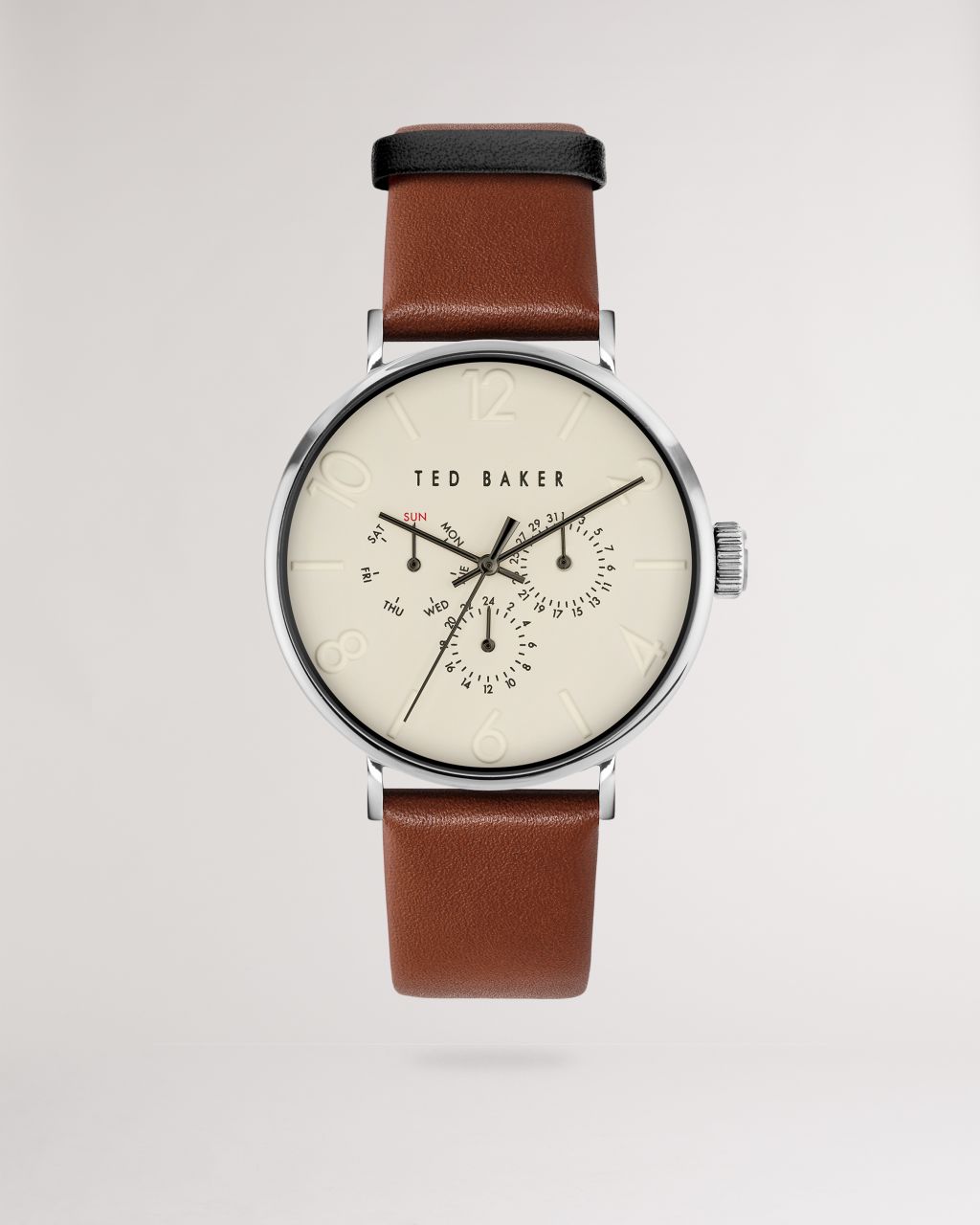 Ted Baker Leather Strap Multifunction Watch in Brown WODD, Men's Accessories