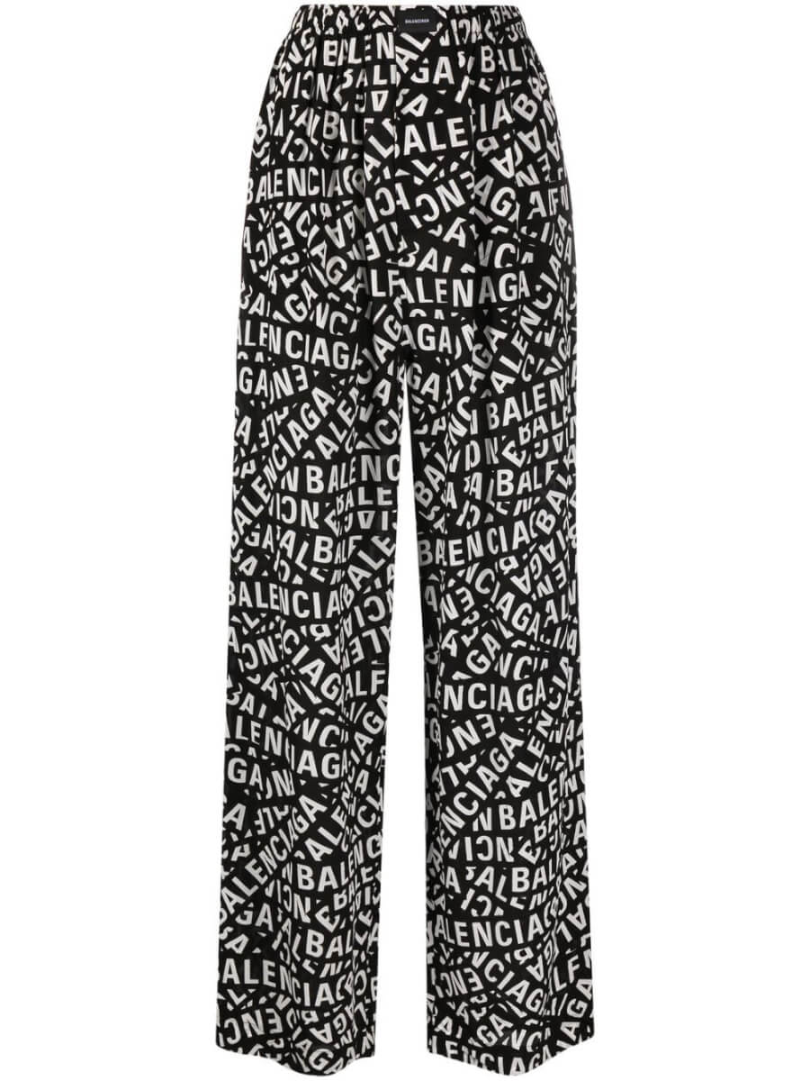 Balenciaga logo-print high-waisted trousers - Black