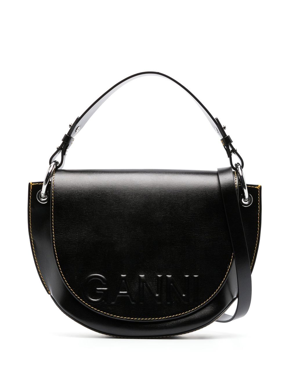 GANNI embossed-logo shoulder bag - Black