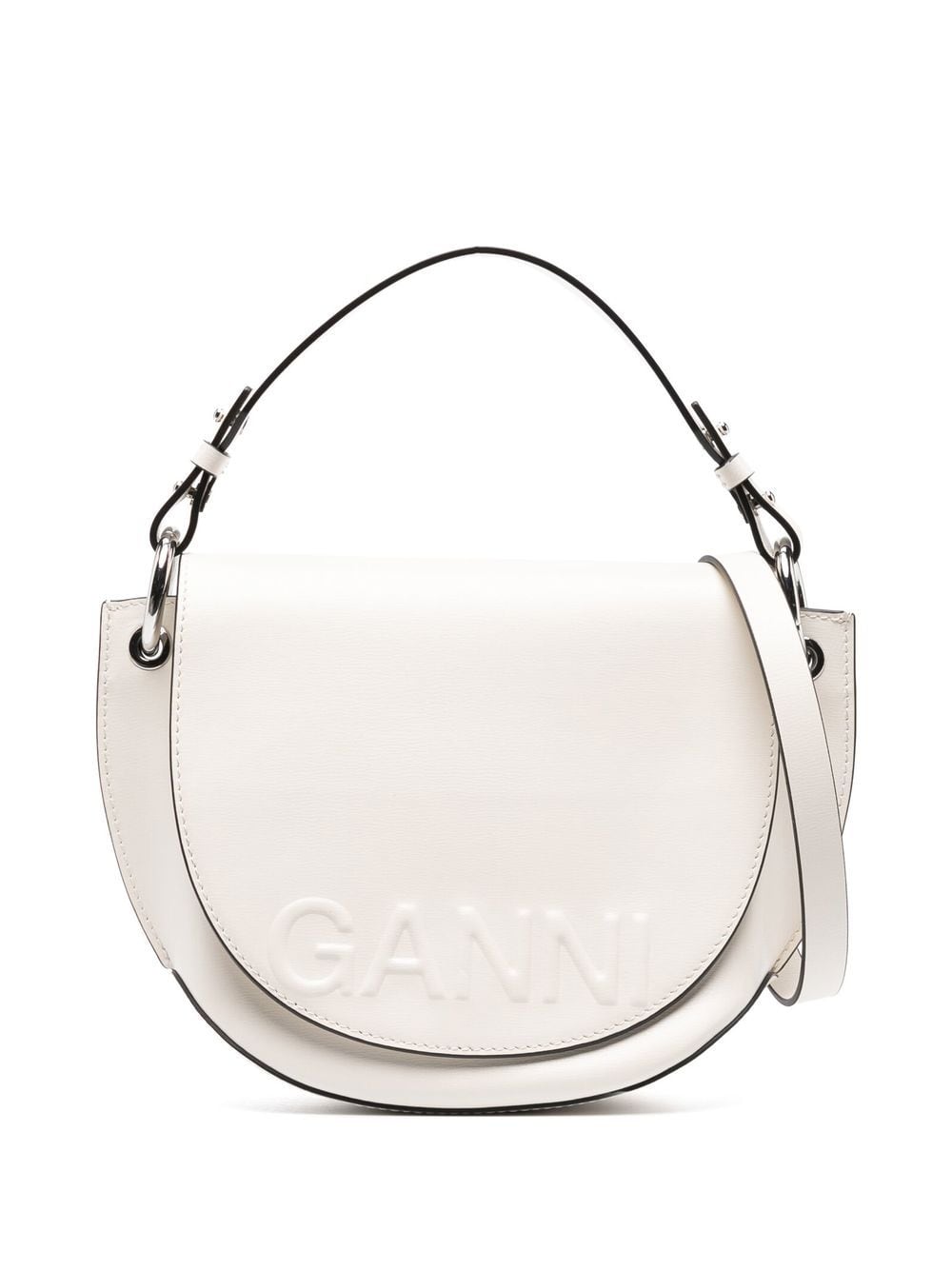 GANNI embossed-logo shoulder bag - White
