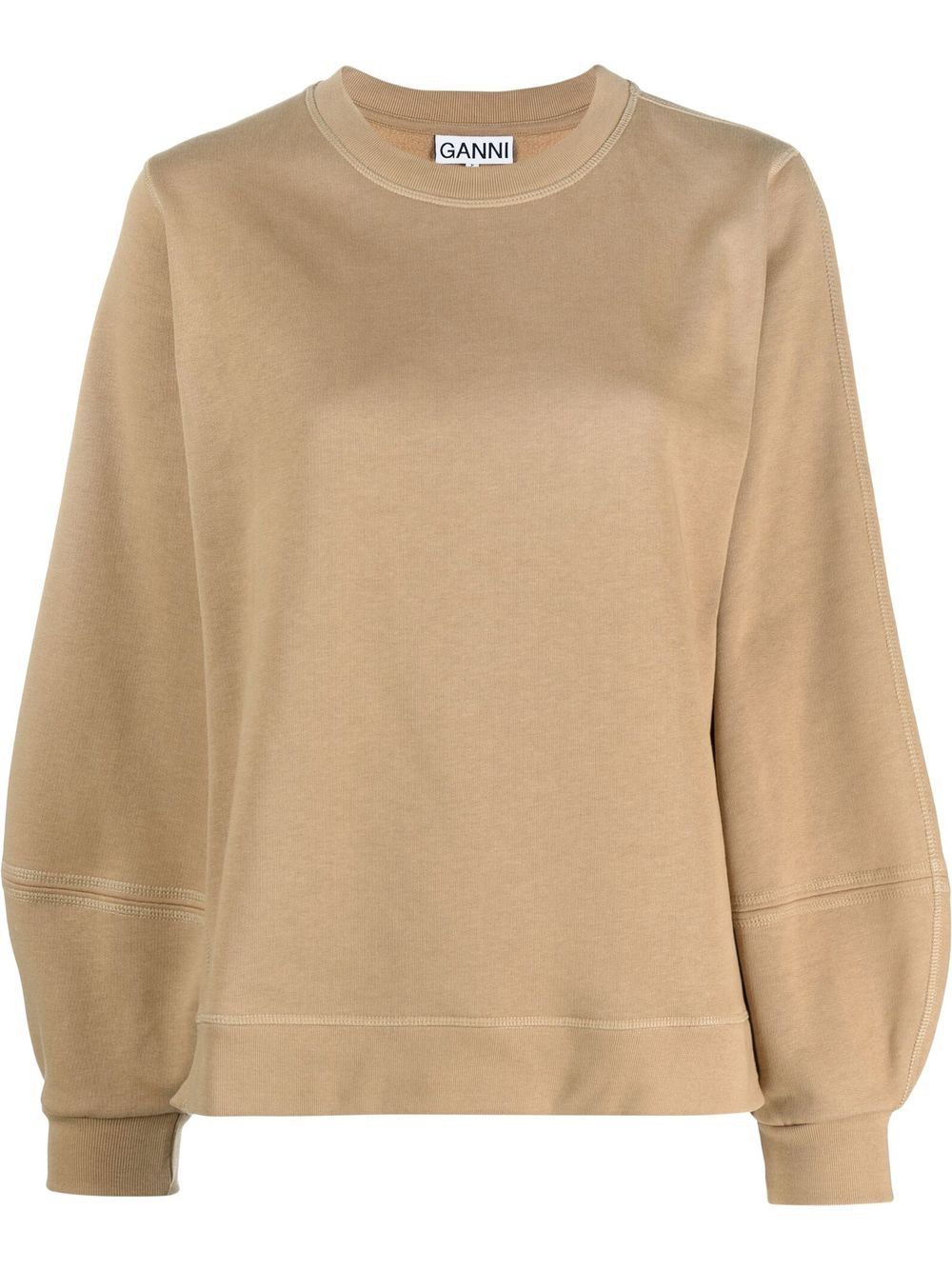 GANNI puff-sleeve organic cotton sweatshirt - Brown