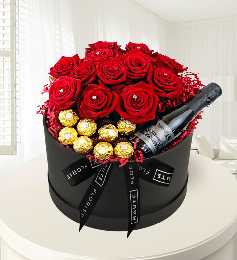 Grand Roses and Prosecco - Luxury Red Roses - Roses in a Hat Box - Luxury Valentine's Flowers - Luxury Flower Delivery