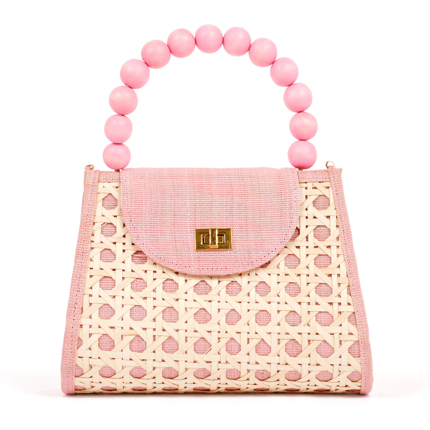 Soli & Sun - The Sienna Light Pink Bead & Rattan Woven Handbag