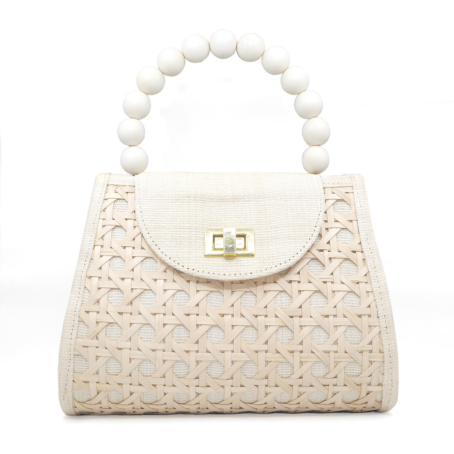 Soli & Sun - The Sienna White & Cream Rattan Woven Handbag