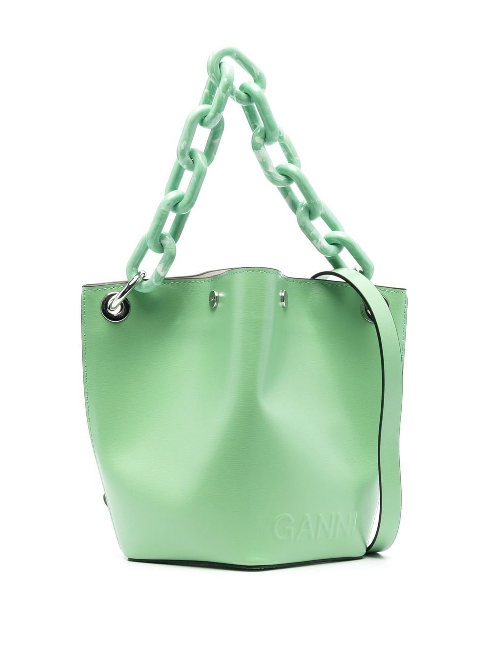 GANNI chain-detail bucket bag - Green