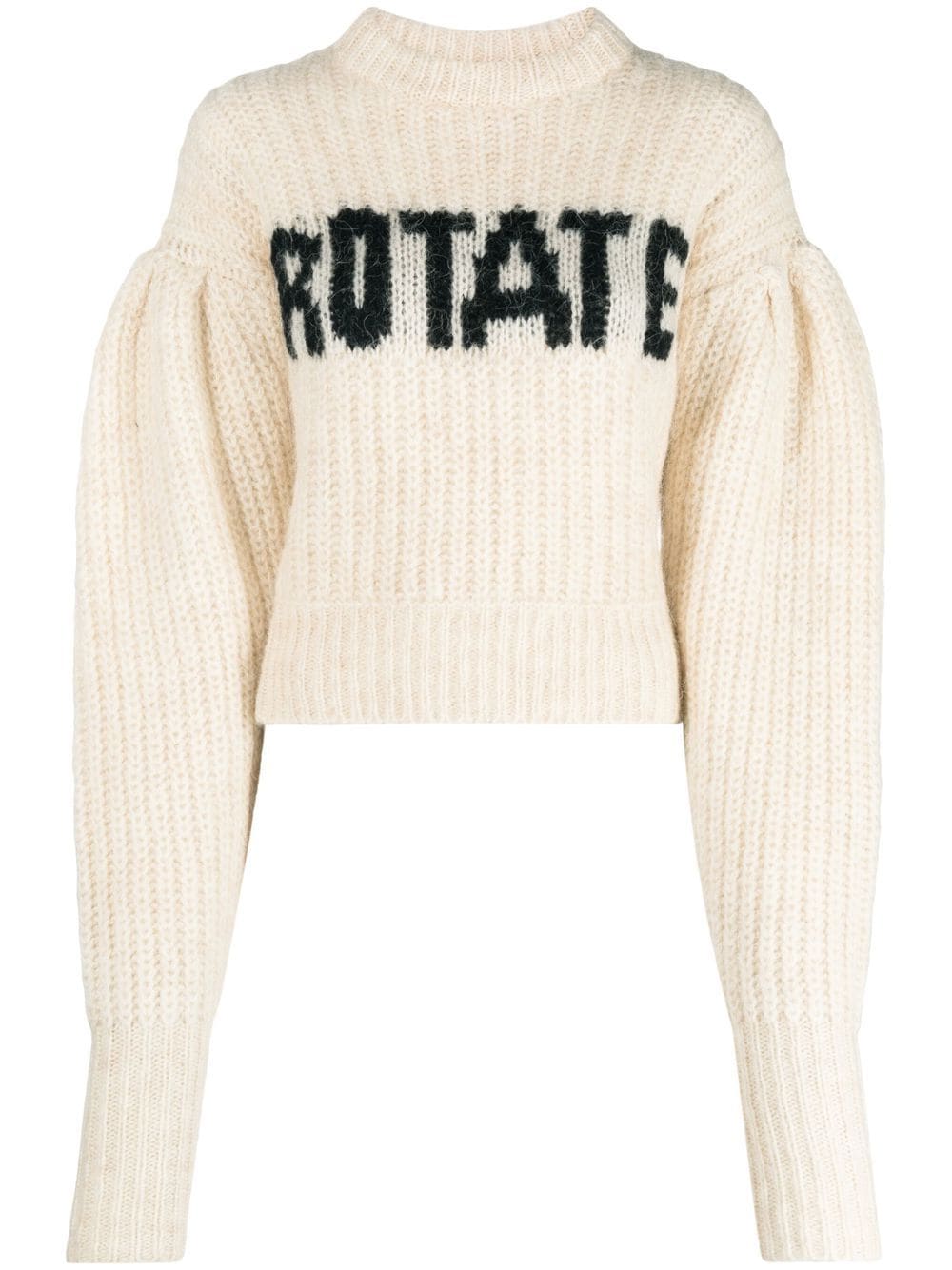 ROTATE intarsia-logo cropped jumper - White