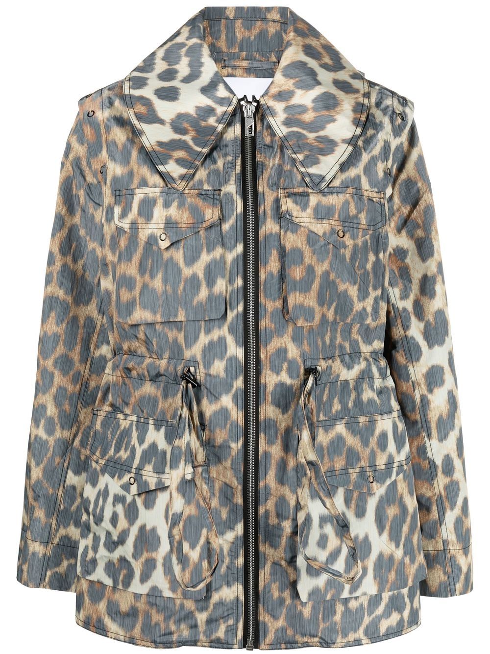 GANNI detachable-sleeves leopard-print jacket - Neutrals
