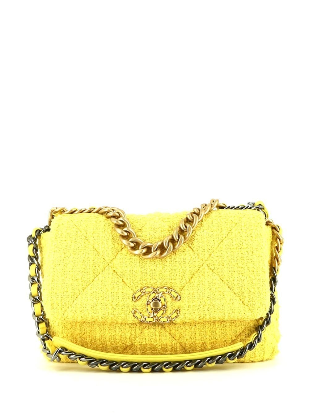 CHANEL Pre-Owned 2022 Chanel 19 tweed shoulder bag - Yellow
