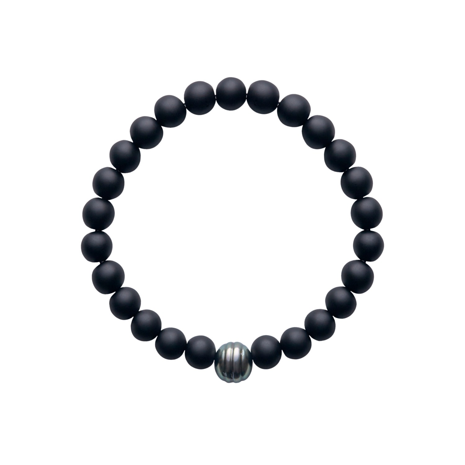 Black / Grey Aro Men's Circled Tahitian Pearl & Matt Onyx Bracelet ORA Pearls