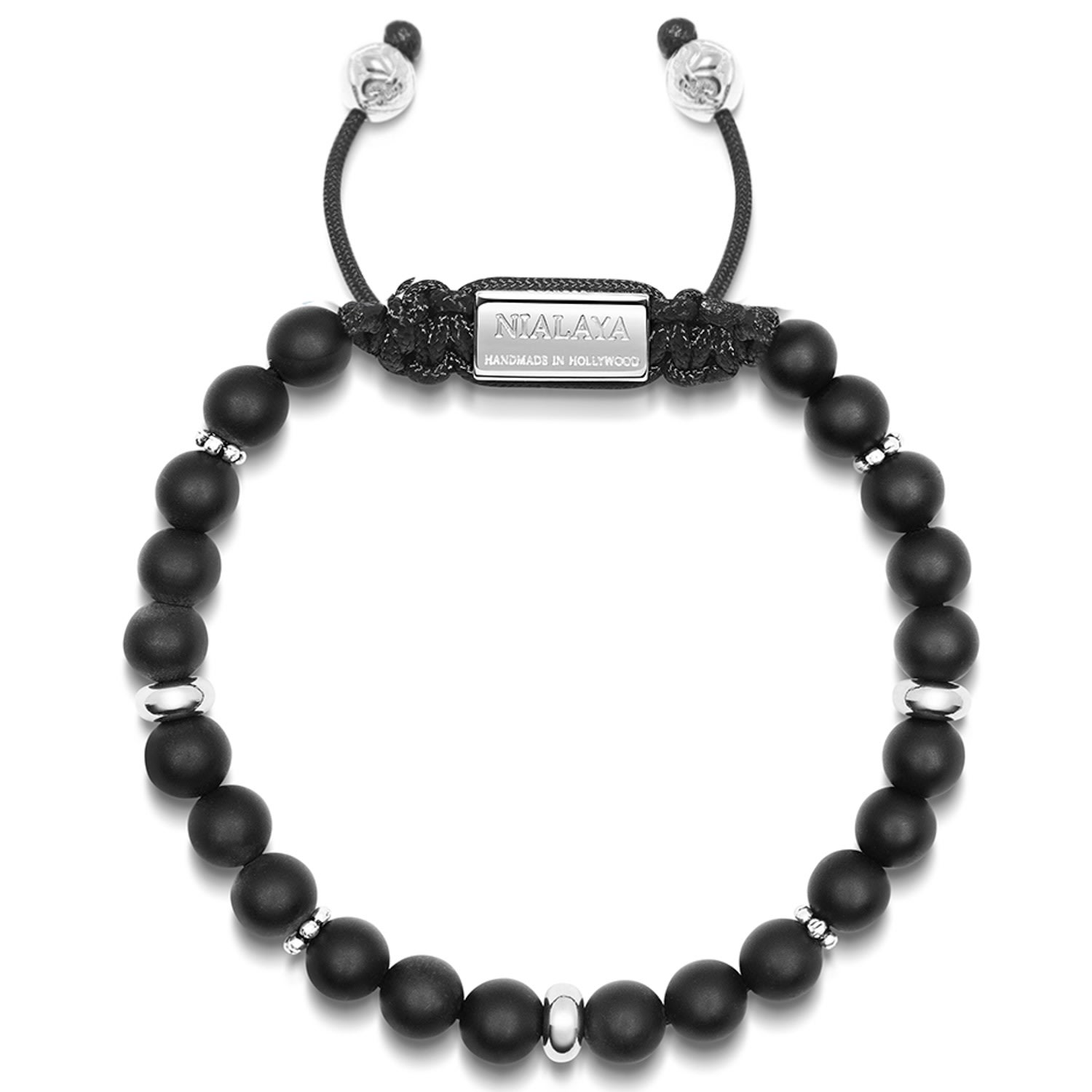 Black / Silver Men's Beaded Bracelet With Matte Onyx And Silver Nialaya Jewelry