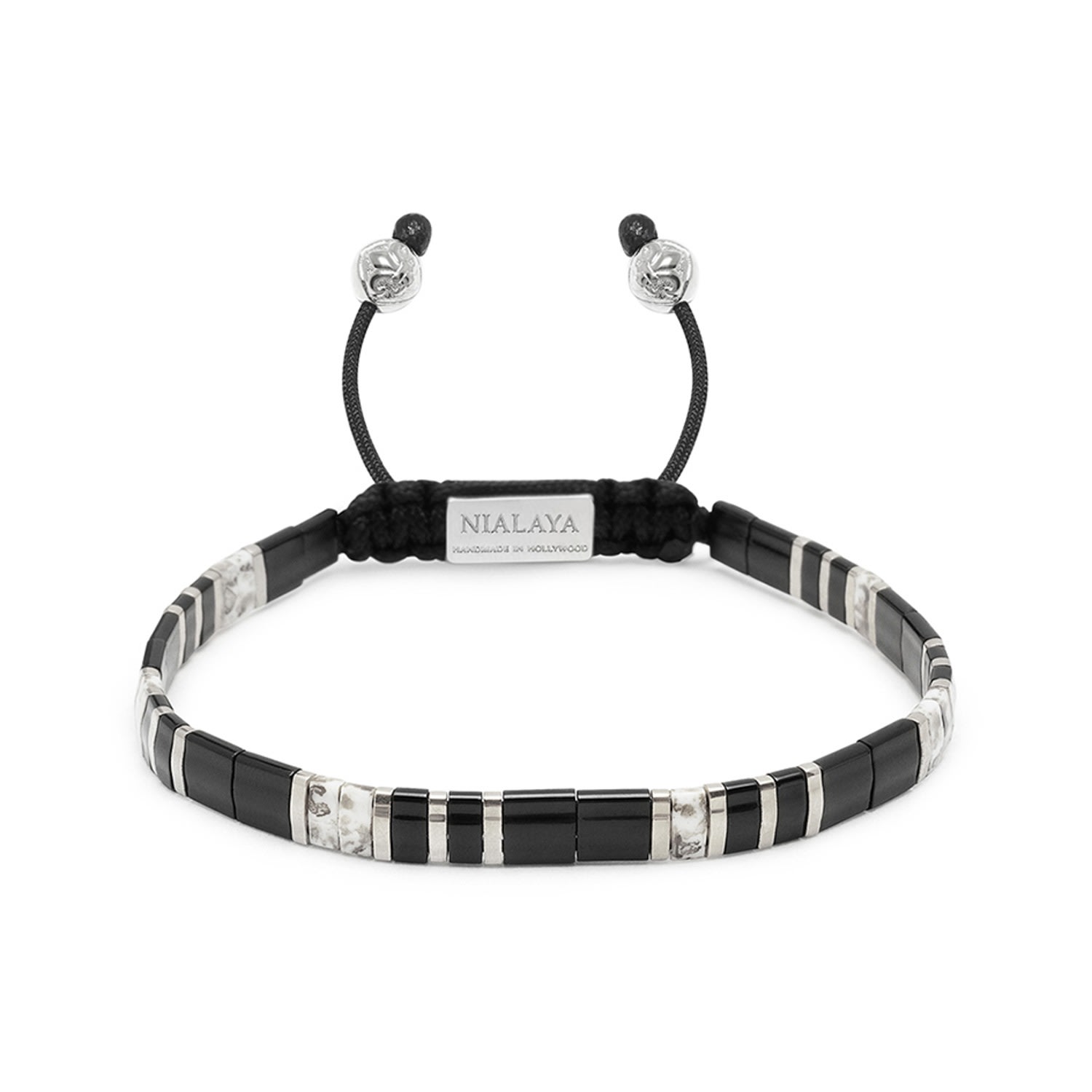 Black / Silver Men's Bracelet With Black & Silver Miyuki Tila Beads Nialaya Jewelry