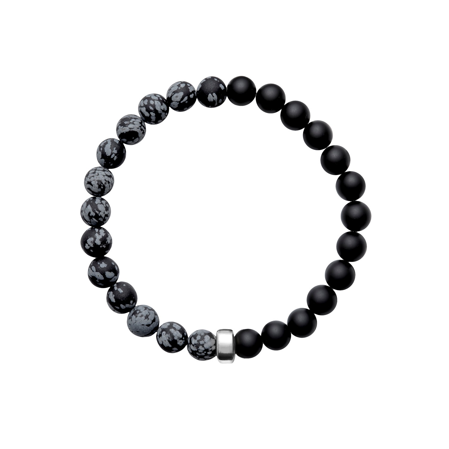 Black / White / Grey Aro Men's Snowflake Obsidian & Onyx Bracelet Silver Bead - Large ORA Pearls
