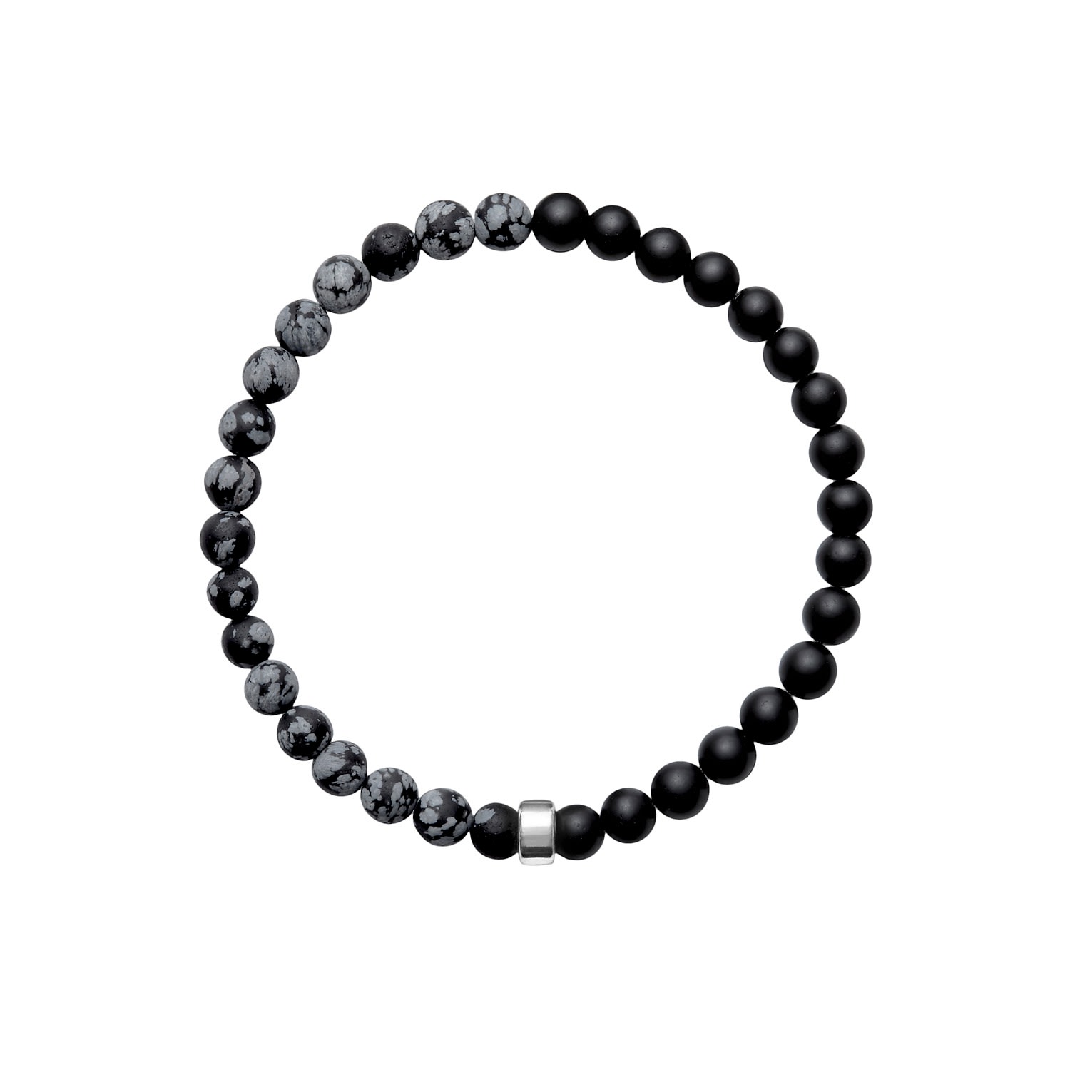 Black / White / Grey Aro Men's Snowflake Obsidian & Onyx Bracelet Silver Bead ORA Pearls