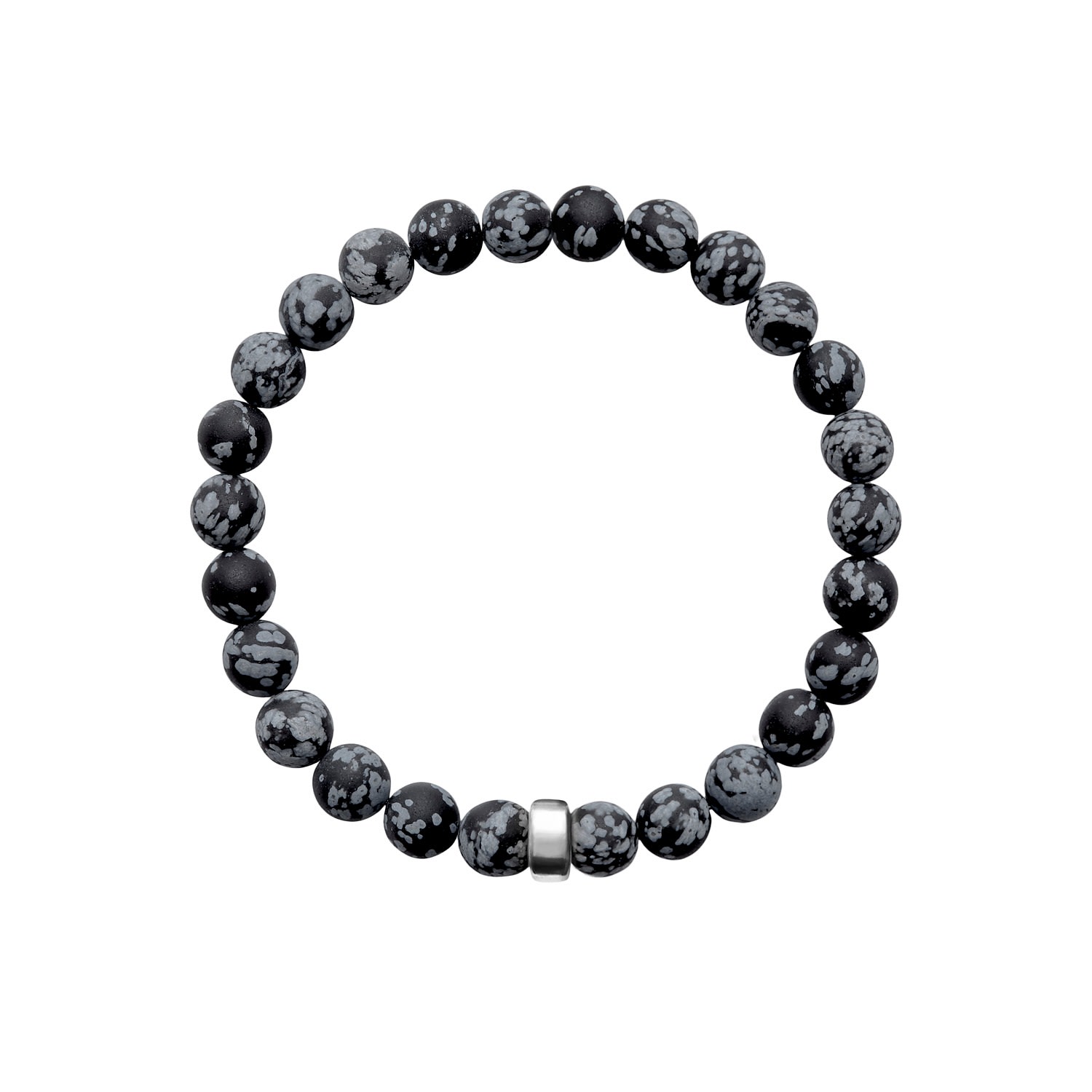 Black / White / Silver Aro Men's Snowflake Obsidian Bracelet Silver Bead - Large ORA Pearls