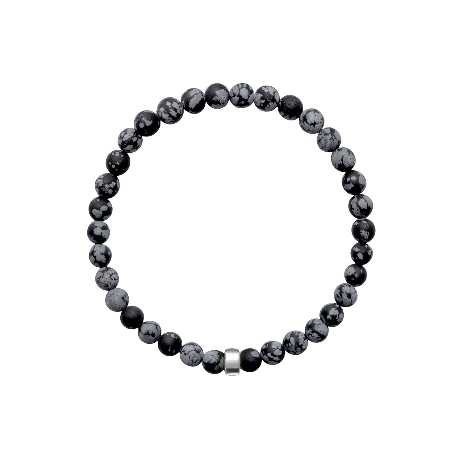 Black / White / Silver Aro Men's Snowflake Obsidian Bracelet Silver Bead ORA Pearls