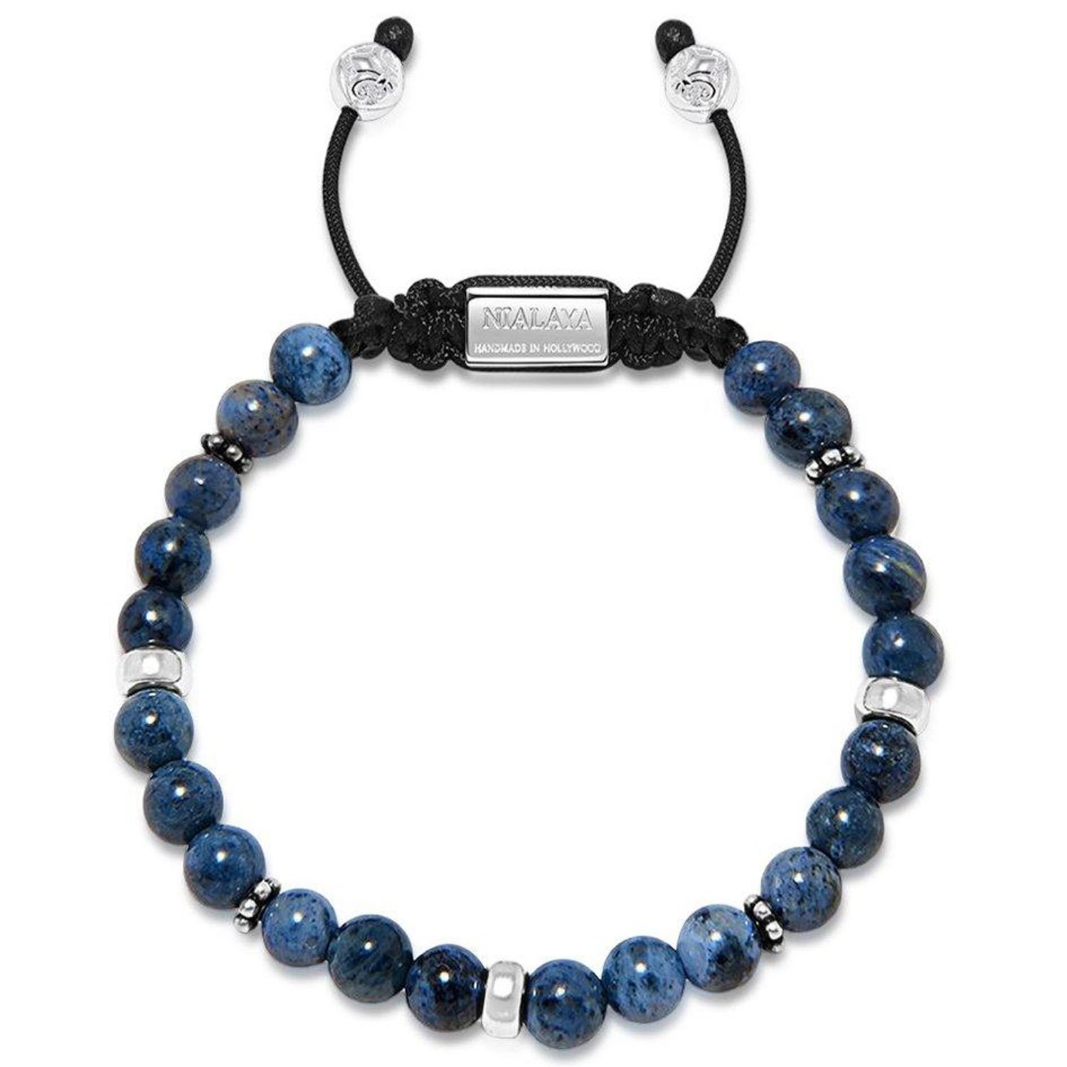 Blue / Silver Men's Beaded Bracelet With Blue Dumortierite And Silver Nialaya Jewelry