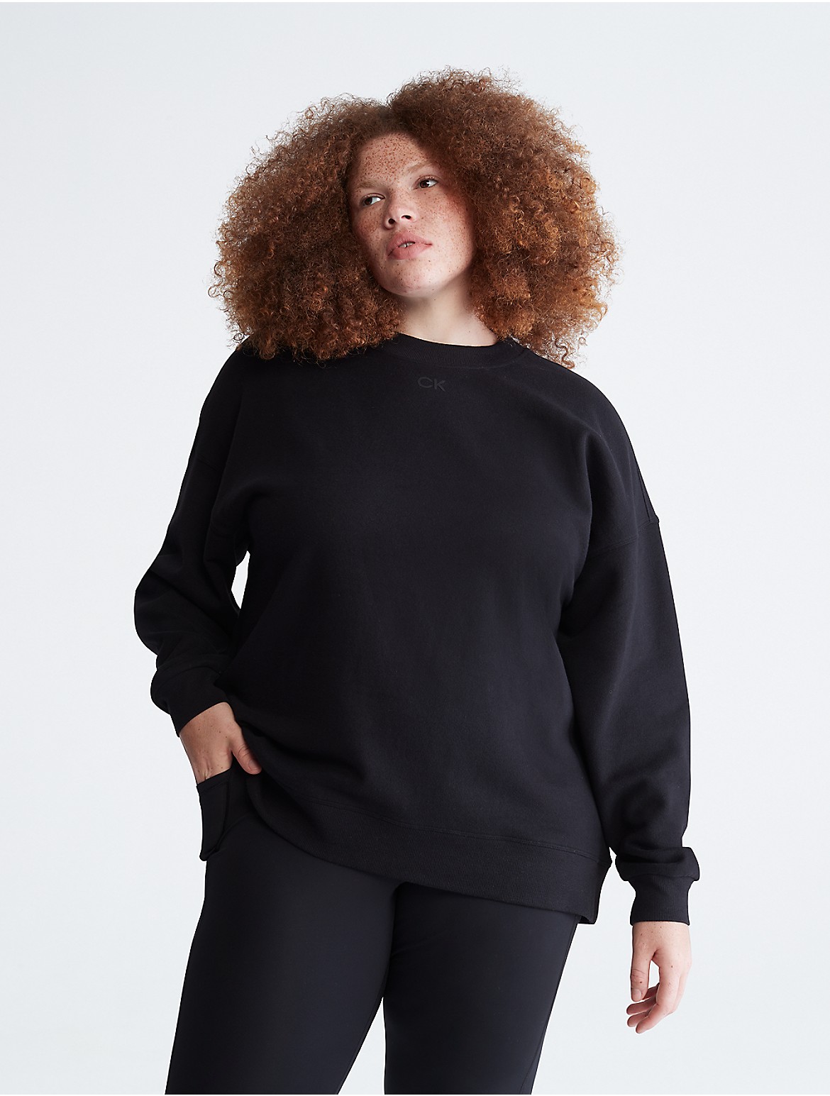 Calvin Klein Women's Plus Size Performance Active Fleece Sweatshirt - Black - 3X