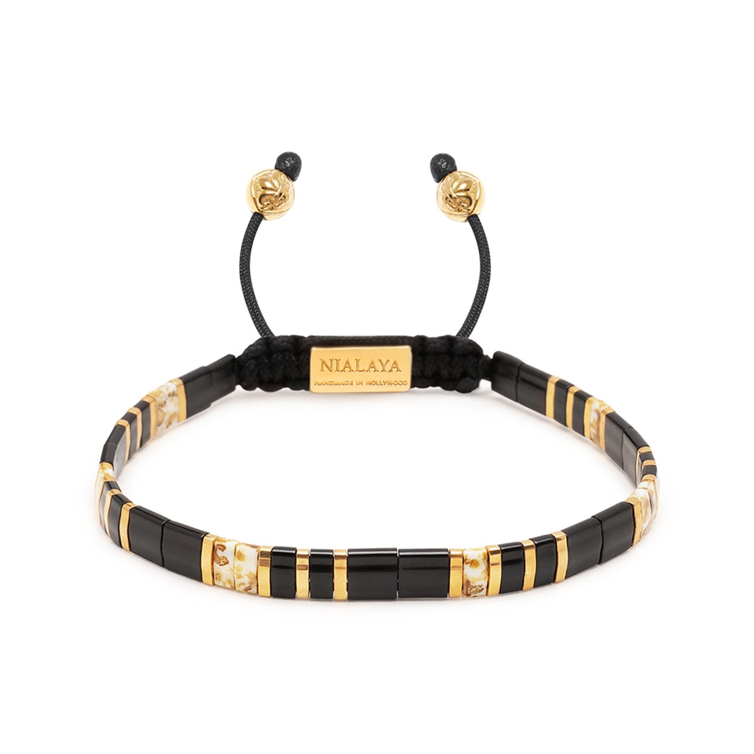 Gold / Black Men's Bracelet With Black And Gold Miyuki Tila Beads Nialaya Jewelry