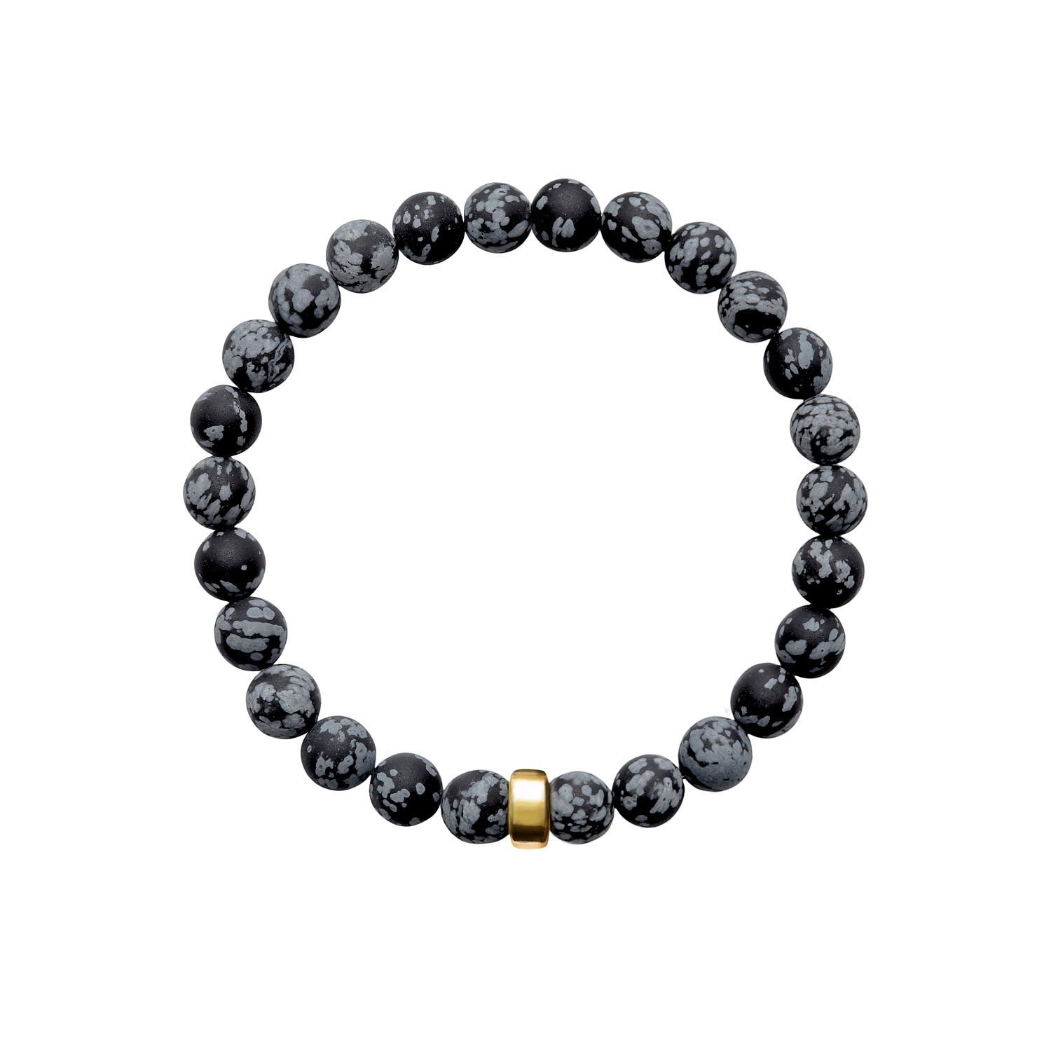 Gold / Black / White Aro Men's Snowflake Obsidian Bracelet Gold Bead - Large ORA Pearls