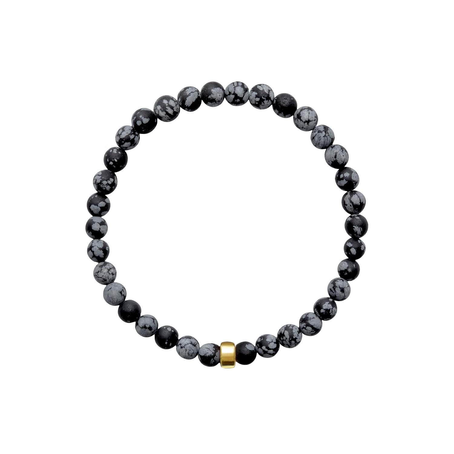 Gold / Black / White Aro Men's Snowflake Obsidian Bracelet Gold Bead ORA Pearls