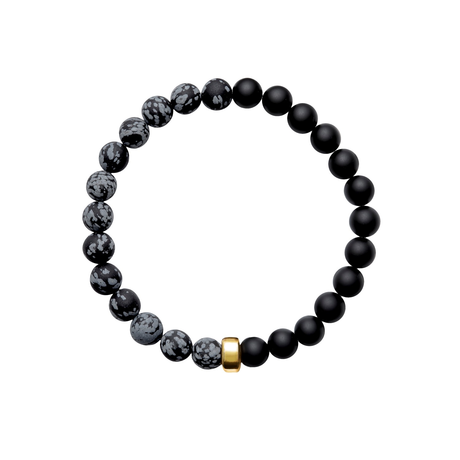 Gold / Black / White Aro Men's Snowflake Obsidian & Onyx Bracelet Gold Bead - Large ORA Pearls