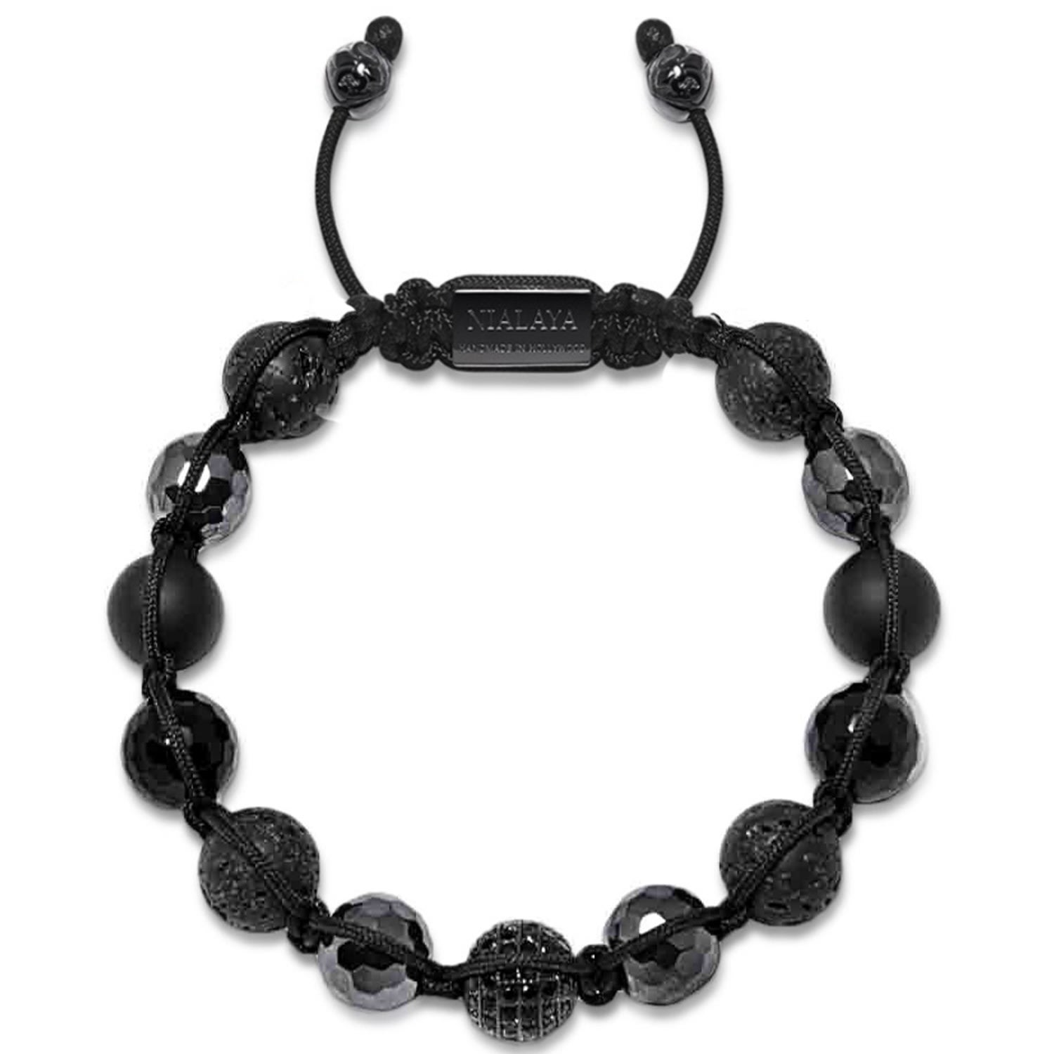 Men's Beaded Bracelet With Black Cz Diamond, Lava Stone, Matte Onyx, & Agate Nialaya Jewelry