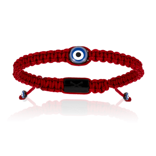 Men's Black Lucky Evil Eye With Red Wine Polyester Bracelet Unisex Double Bone Bracelets