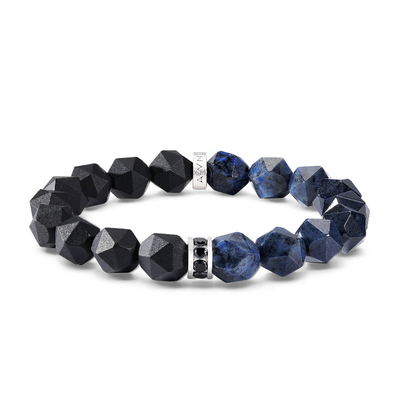 Men's Black Onyx & Blue Dumortierite Bracelet With Sterling Silver AWNL