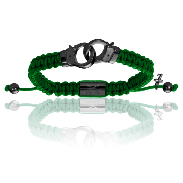 Men's Black Pvd Hand-Cuff With Military Green Polyester Bracelet Unisex Double Bone Bracelets